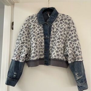 Free People Blue and White Jean Jacket